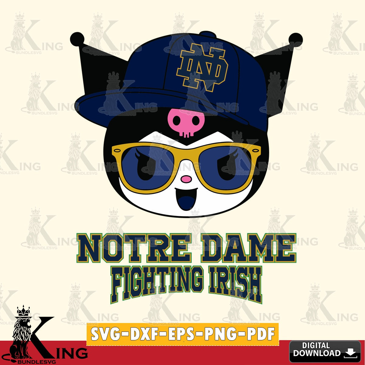 Notre Dame Fighting Irish Kuromi Football Cool SVG file, Cricut, Cut file  , Digital Download , Instant Download, Sanrio svg, Clipart