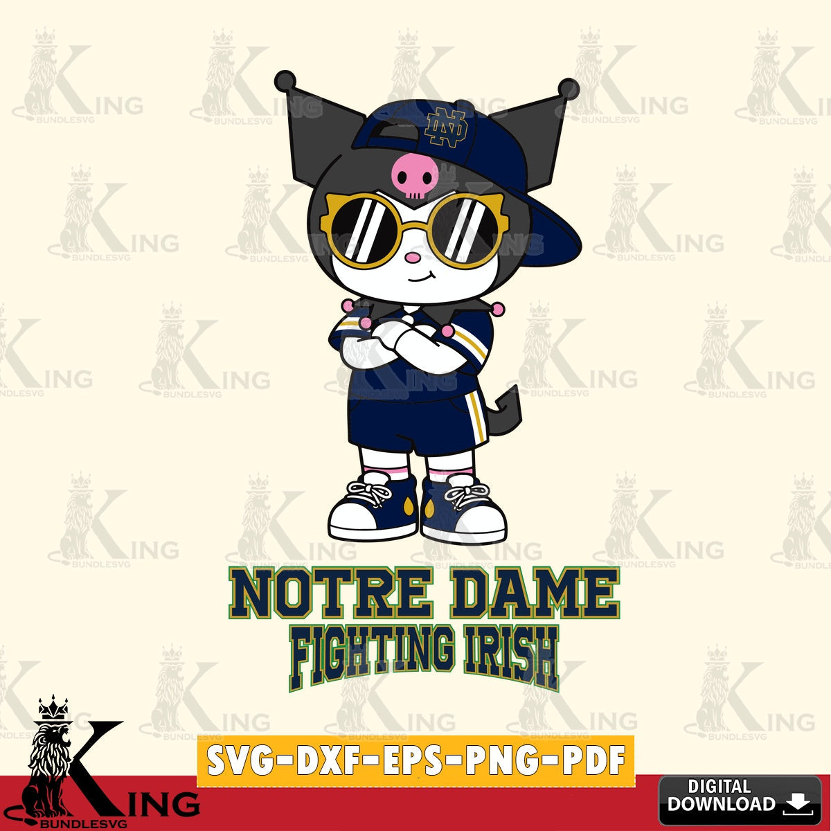 Notre Dame Fighting Irish Kuromi Football Jersey SVG file, Cricut, Cut file  , Digital Download , Instant Download, Sanrio svg, Clipart