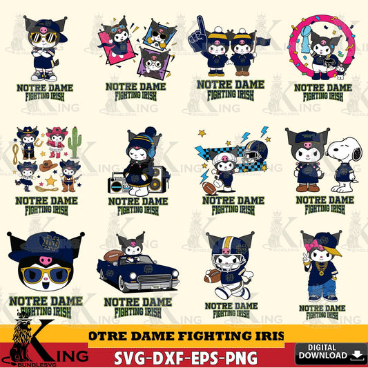 Notre Dame Fighting Irish Kuromi Football Jersey NCAA Bundle SVG file, Cricut, Cut file  , Digital Download , Instant Download, Sanrio svg, Clipart