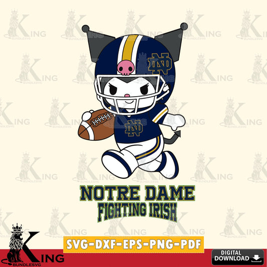 Notre Dame Fighting Irish Kuromi Football Run SVG file, Cricut, Cut file  , Digital Download , Instant Download, Sanrio svg, Clipart