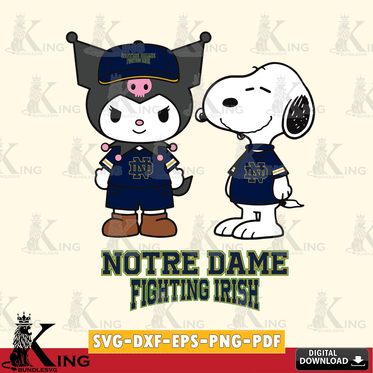 Notre Dame Fighting Irish Kuromi Snoopy Football SVG file, Cricut, Cut file  , Digital Download , Instant Download, Sanrio svg, Clipart