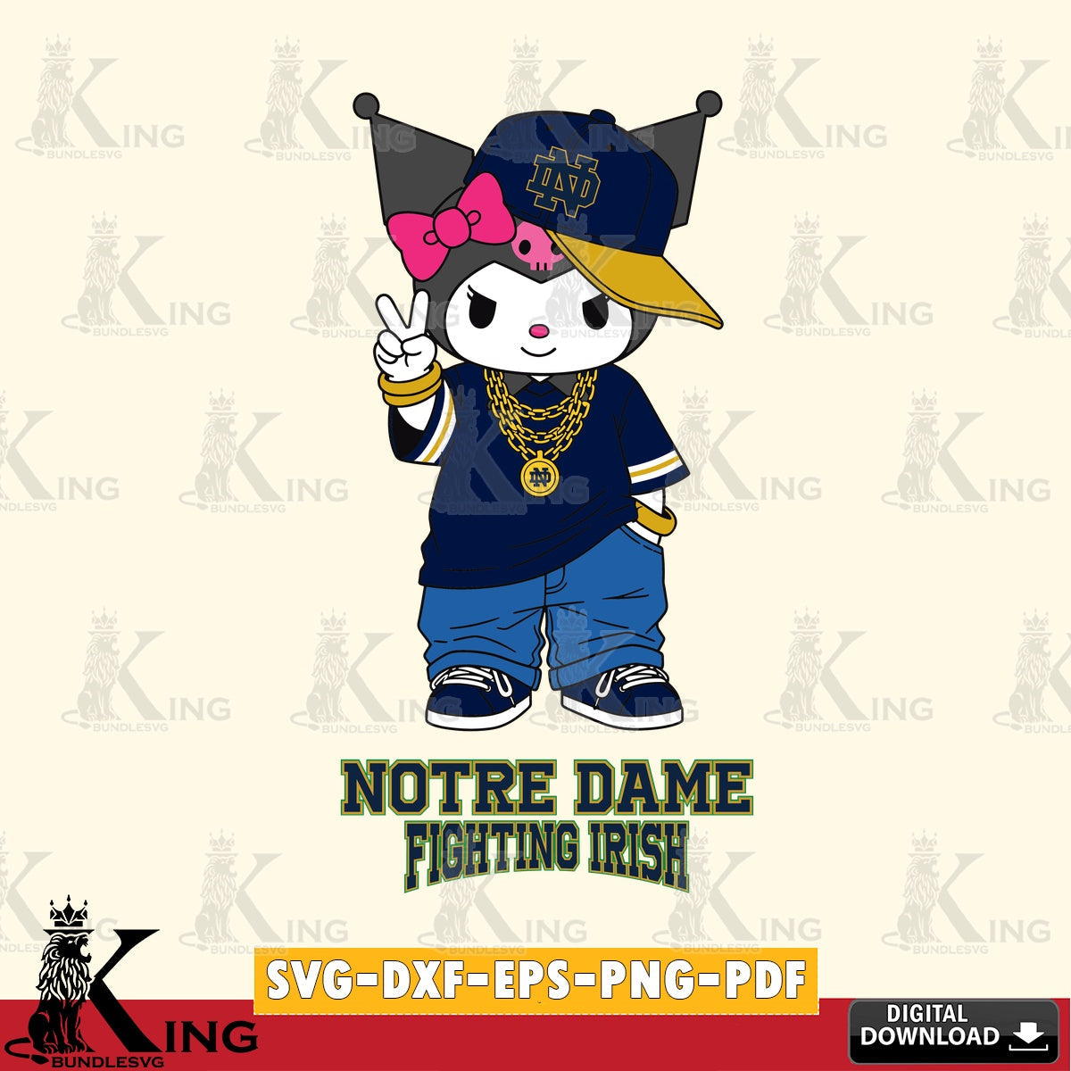Notre Dame Fighting Irish Kuromi Streetwear Style SVG file, Cricut, Cut file  , Digital Download , Instant Download, Sanrio svg, Clipart