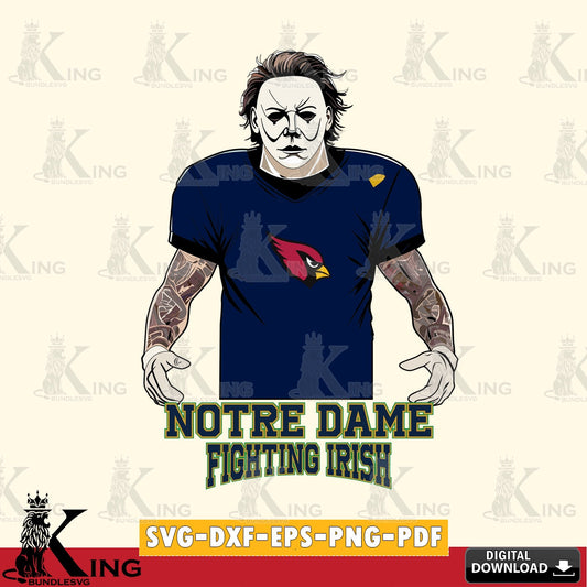 Printable art of Notre Dame Fighting Irish Michael Myers tattoo football, a high-quality vector for DIY scrapbooking and home