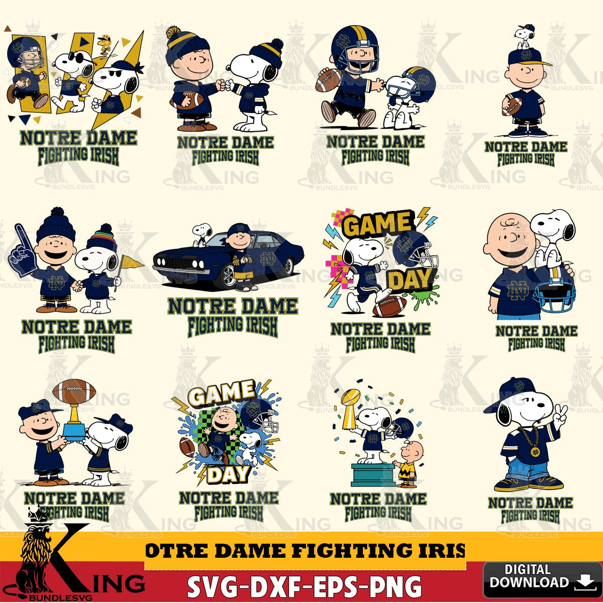 Notre Dame Fighting Irish Peanuts Football NCAA Bundle SVG, Cricut, Cut file  , Digital Download , Instant Download, Peanuts svg, NCAA svg, Football svg, Sport svg
