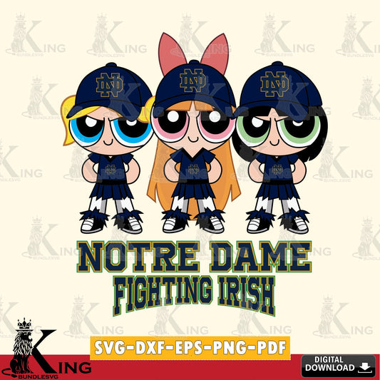 Stylish representation of Notre Dame Fighting Irish PowerPuff Girls Football, crafting file for iron-on transfer and vinyl decals.