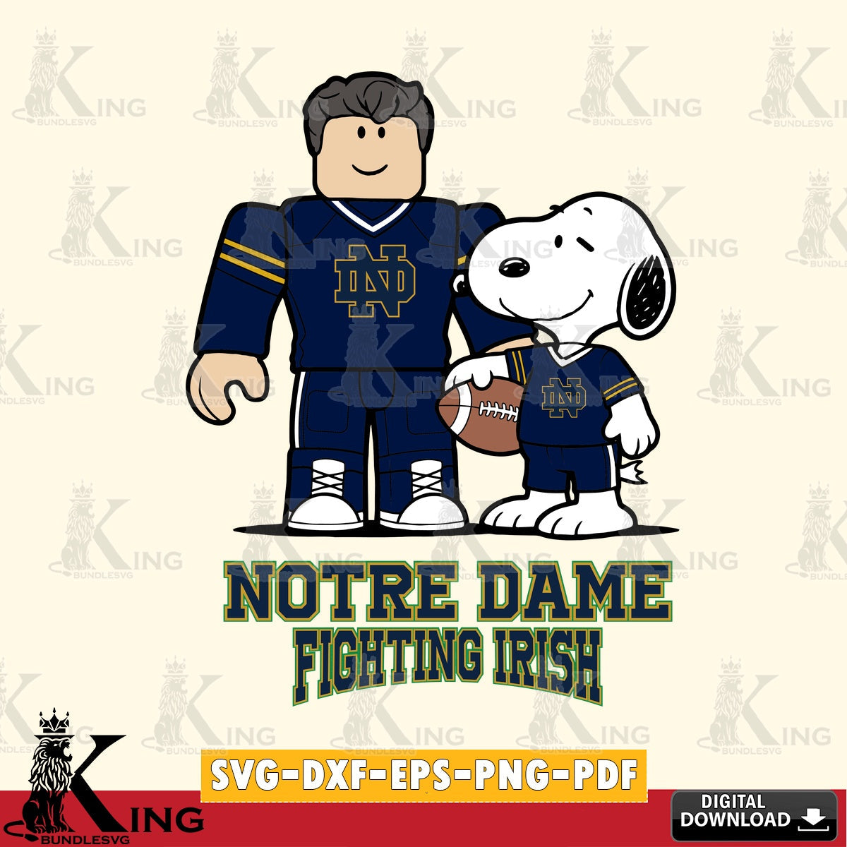 Notre Dame Fighting Irish Roblox & Snoopy Football SVG file , NCAA Cricut,  File cut , Digital Download , PDF File