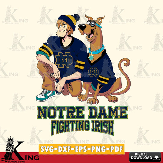 Unique artwork depicting Notre Dame Fighting Irish Shaggy and Scooby Doo football NCAA SVG PNG design suitable for Glowforge and