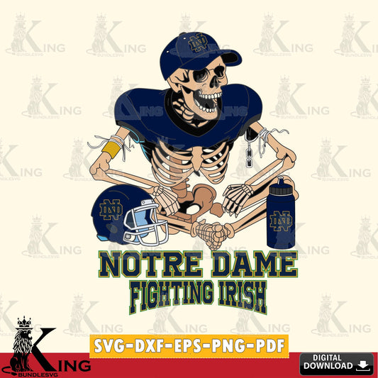 Detailed illustration of a Notre Dame Fighting Irish skeleton football player, SVG PNG files perfect for Cricut and Silhouette