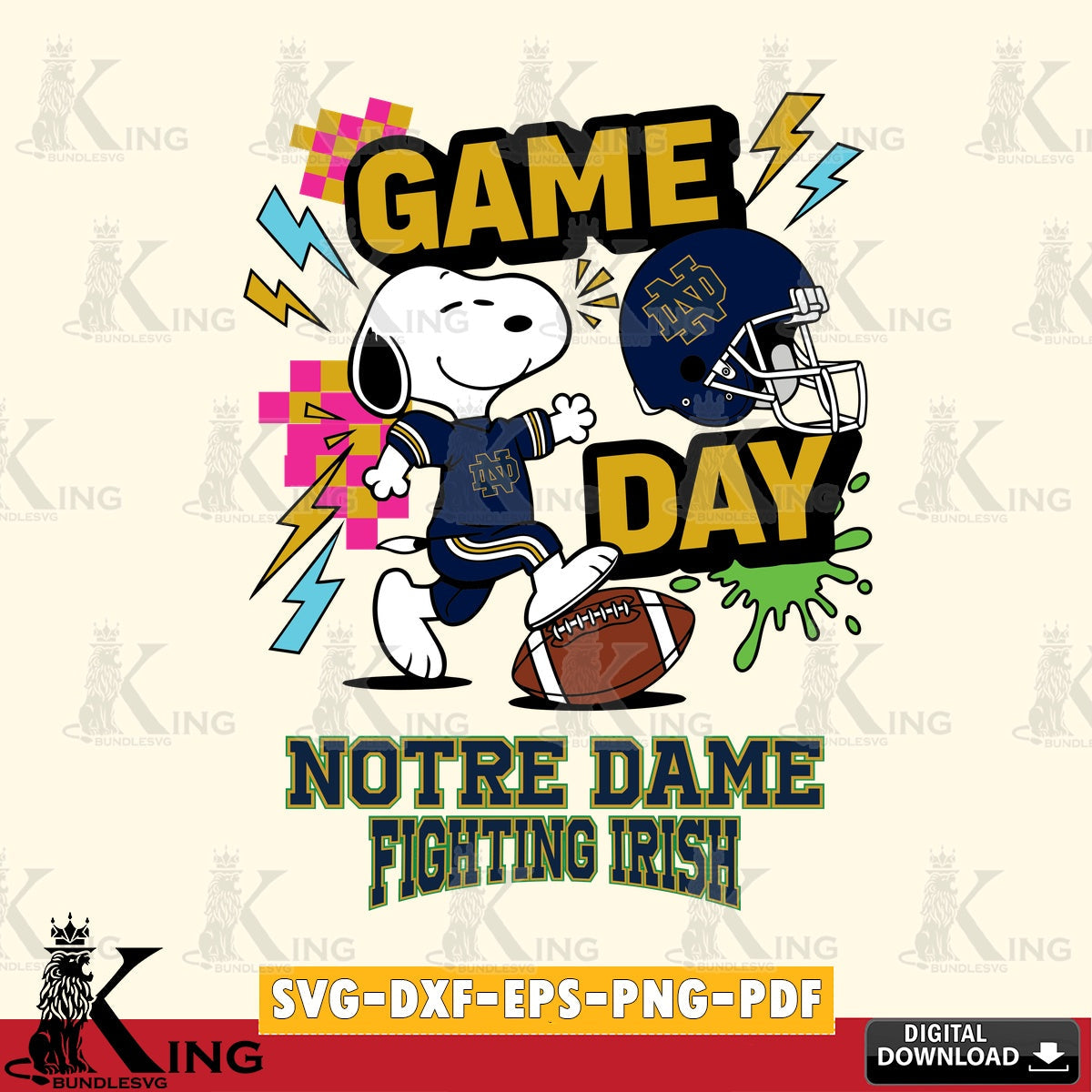 Notre Dame Fighting Irish Snoopy Game day SVG, Cricut, Cut file  , Digital Download , Instant Download, Peanuts svg, NCAA svg, Football svg, Sport svg