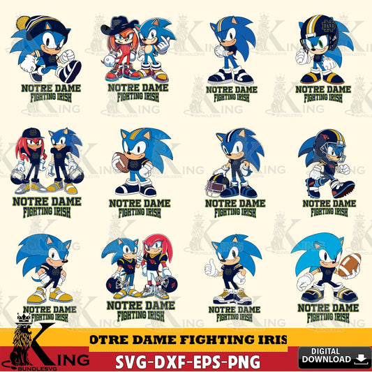 Mega bundle containing Notre Dame Fighting Irish Sonic & Knuckles NCAA Football SVG PNG design suitable for Glowforge and laser
