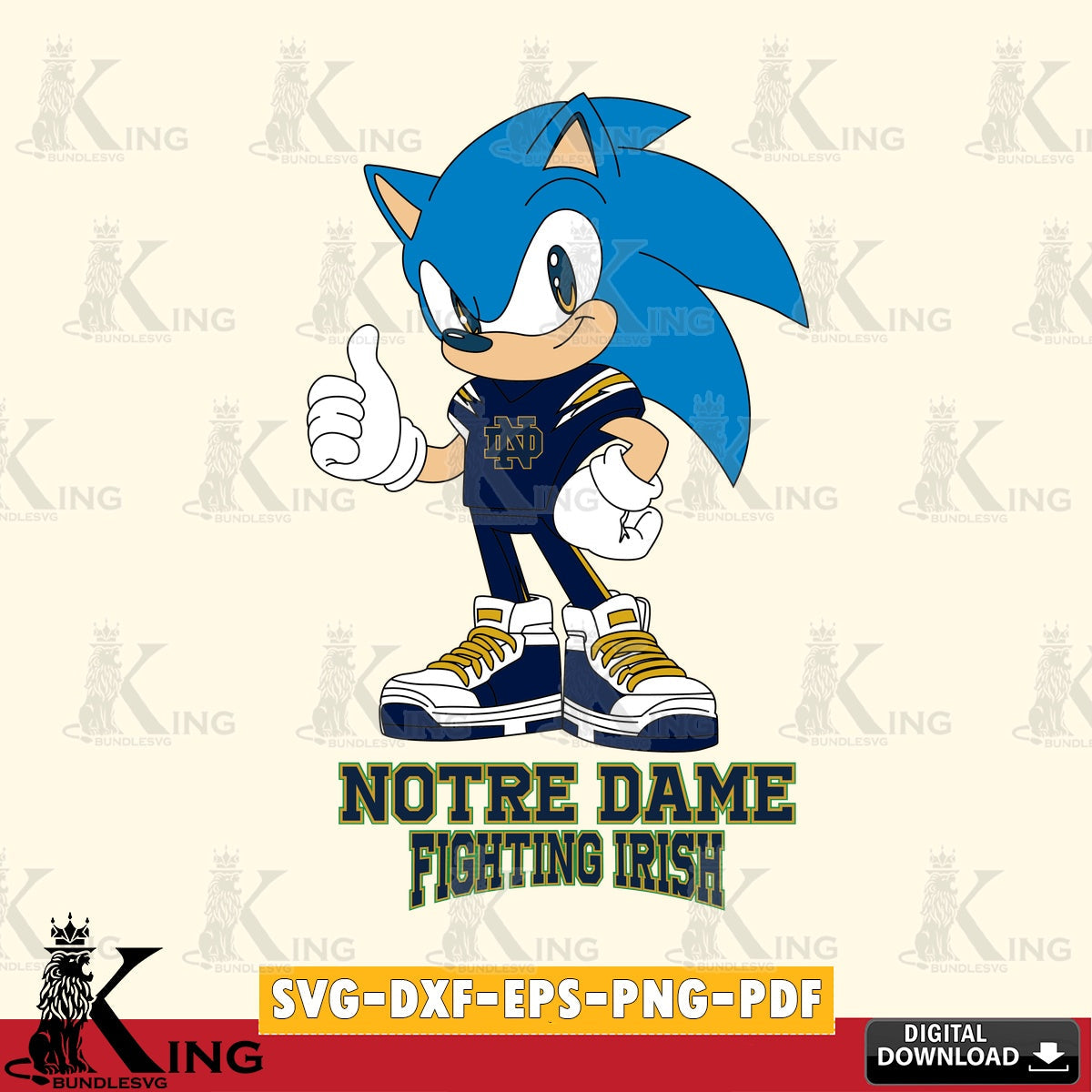 Stylish representation of Notre Dame Fighting Irish Sonic Like Football digital download for Cricut Maker and paper crafts
