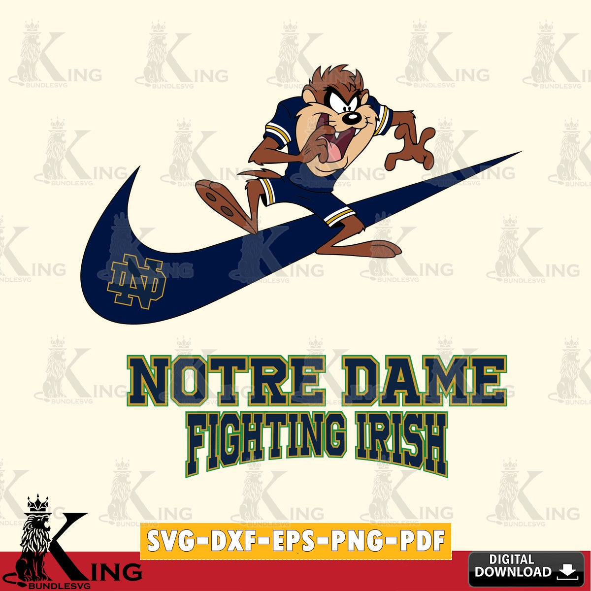 Notre Dame Fighting Irish Taz Football Nike SVG file, Cut file  , Digital Download , Instant Download, Taz svg, NCAA svg