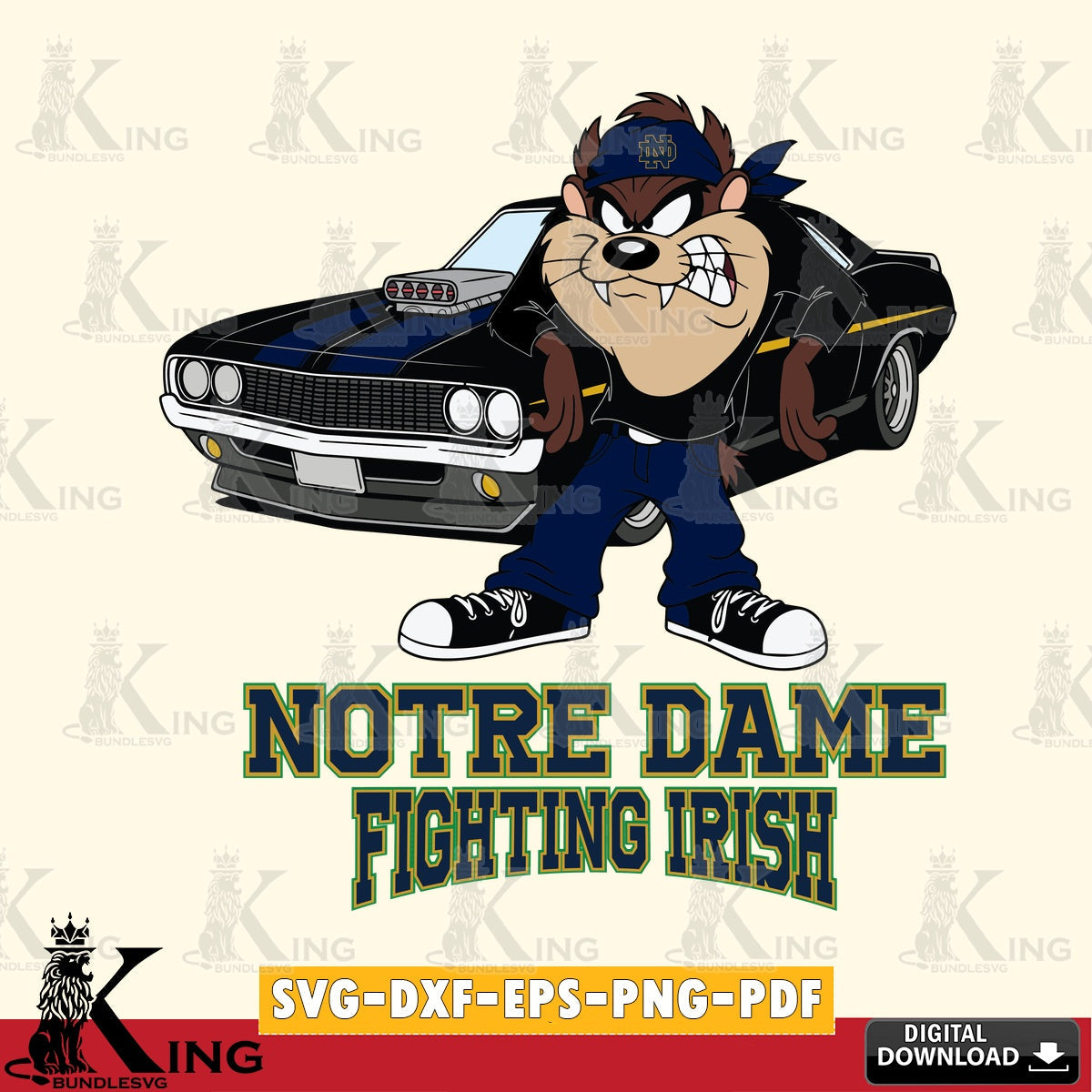 Notre Dame Fighting Irish Taz Racing Car SVG file, Cut file  , Digital Download , Instant Download, Taz svg, NCAA svg
