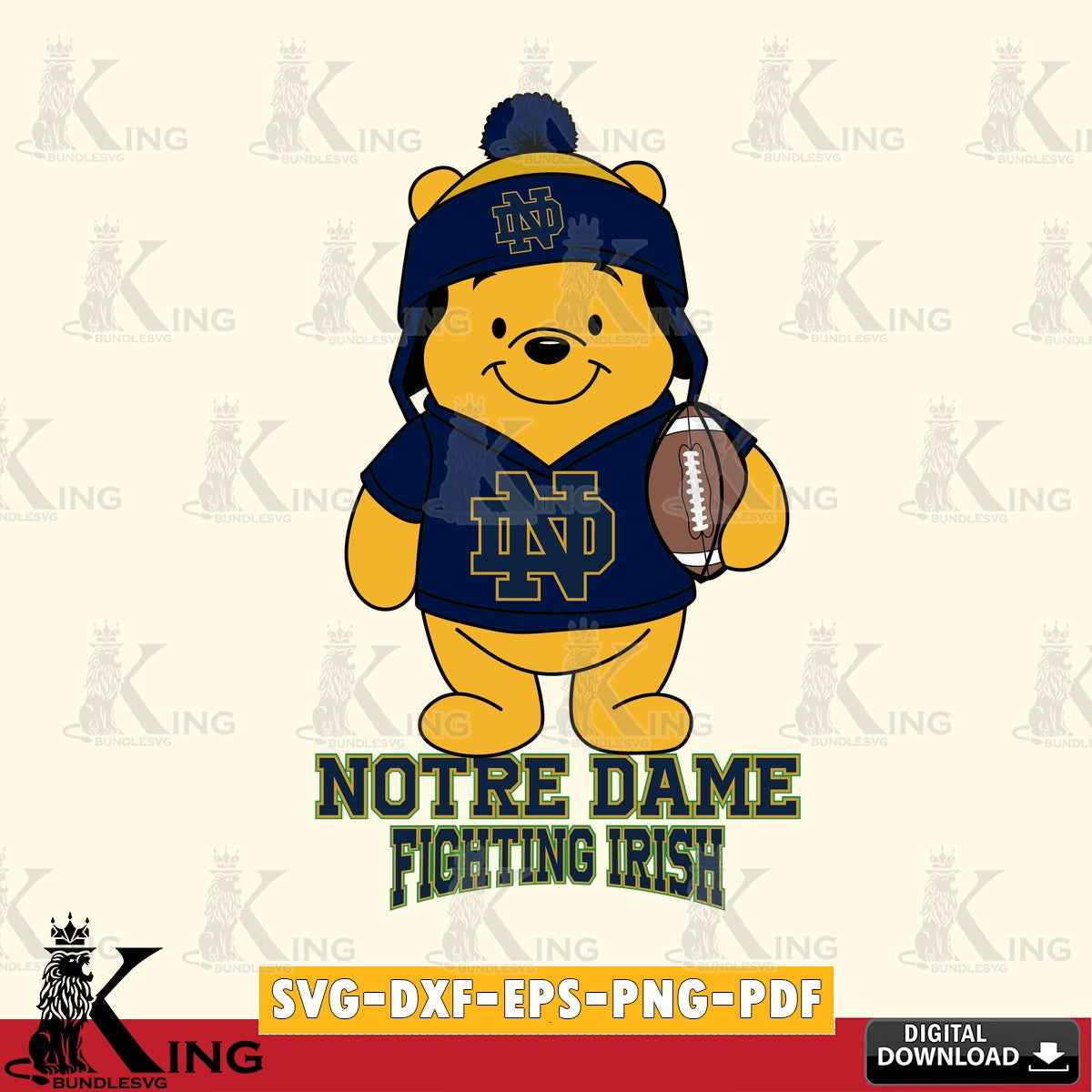 Stylish representation of Notre Dame Fighting Irish Winnie the Pooh football player, crafting file for iron-on transfer and vinyl