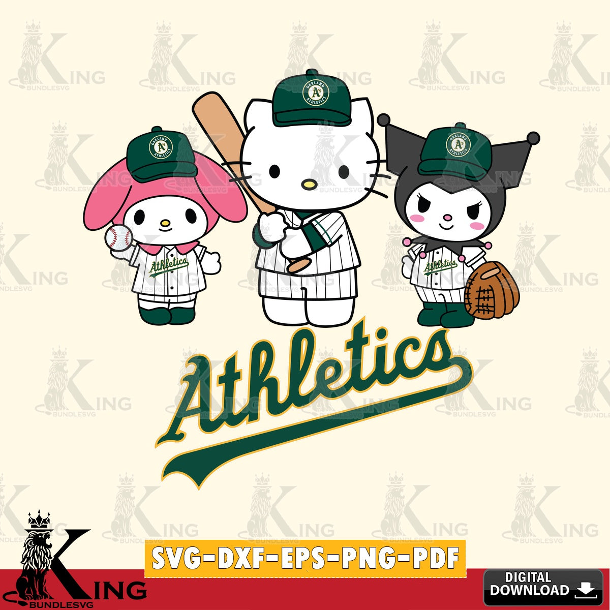High-quality graphic of Oakland Athletics cute kawaii friends SVG PNG files perfect for Cricut and Silhouette cutting