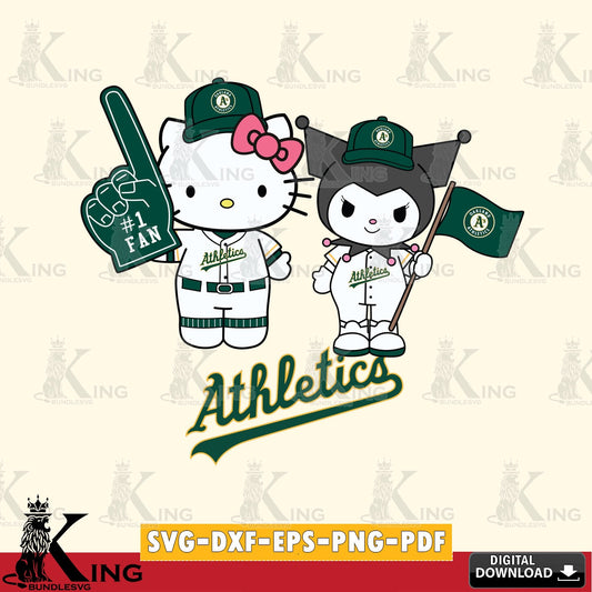 Mega bundle containing Oakland Athletics Hello Kitty Kuromi fan baseball SVG PNG design suitable for Glowforge and laser cutting