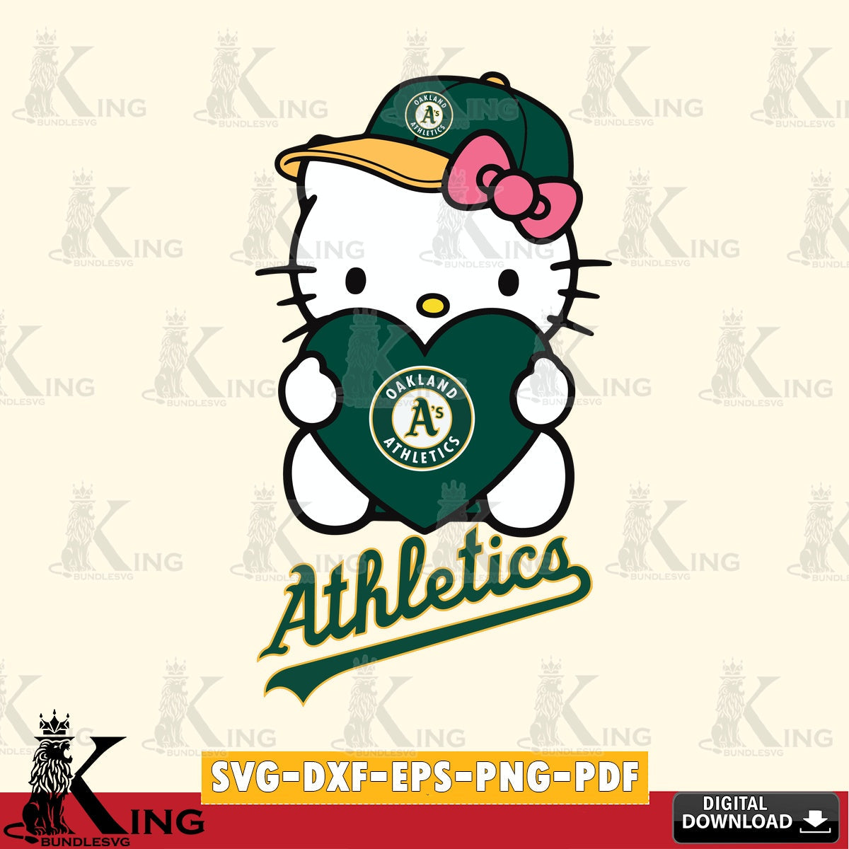 Giant set featuring Oakland Athletics Hello Kitty baseball heart printable vector design for sublimation and crafts
