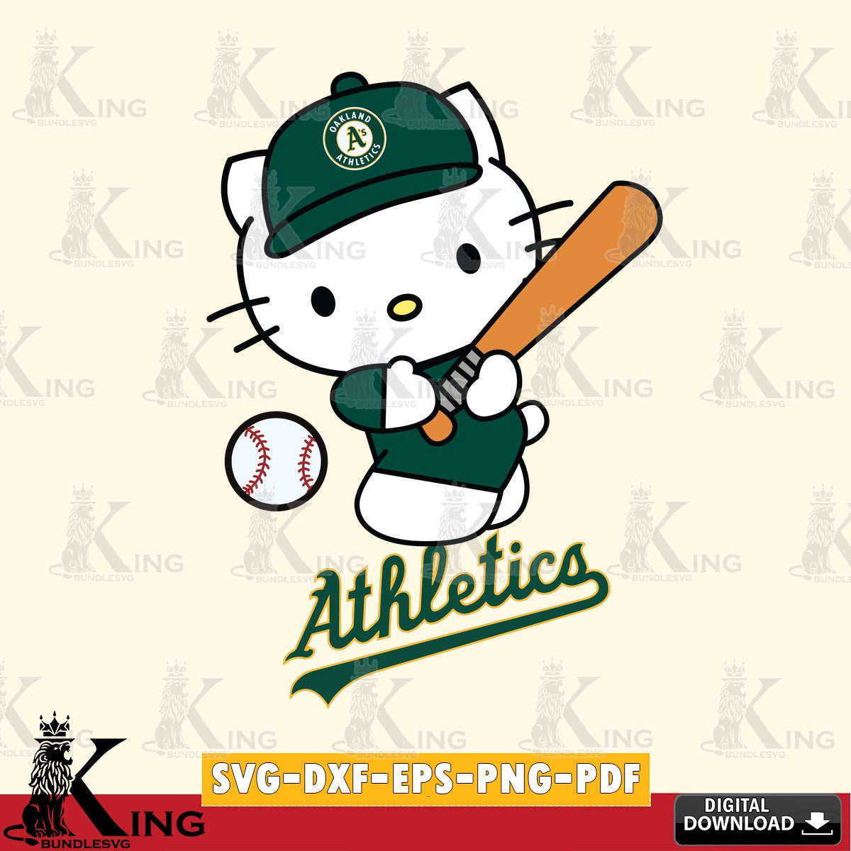 Jumbo collection of Oakland Athletics Hello Kitty playing baseball SVG PNG design suitable for Glowforge and laser cutting