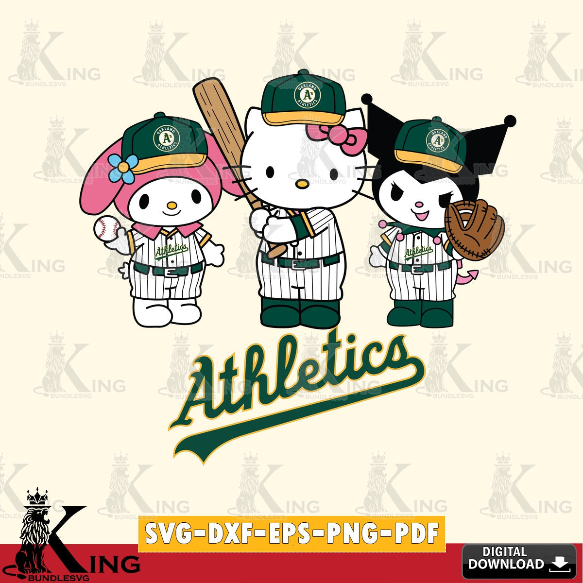Eye-catching graphic of an Oakland Athletics Kawaii team baseball player SVG PNG design suitable for Glowforge and laser cutting