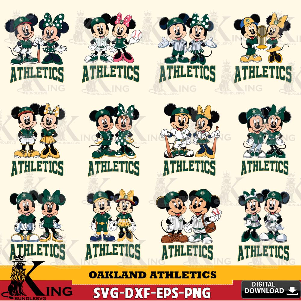 Oakland Athletics Mickey Minnie MLB Bundle SVG DXF EPS PNG PDF, MLB for Cricut, Silhouette, Digital Download , file cut