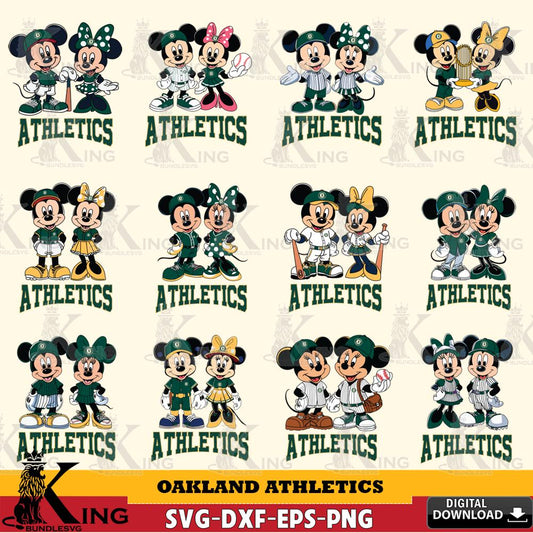 Oakland Athletics Mickey Minnie MLB Bundle SVG DXF EPS PNG PDF, MLB for Cricut, Silhouette, Digital Download , file cut
