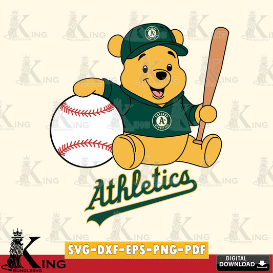 Digital download featuring Oakland Athletics Winnie the Pooh baseball star player, a printable vector design for sublimation and