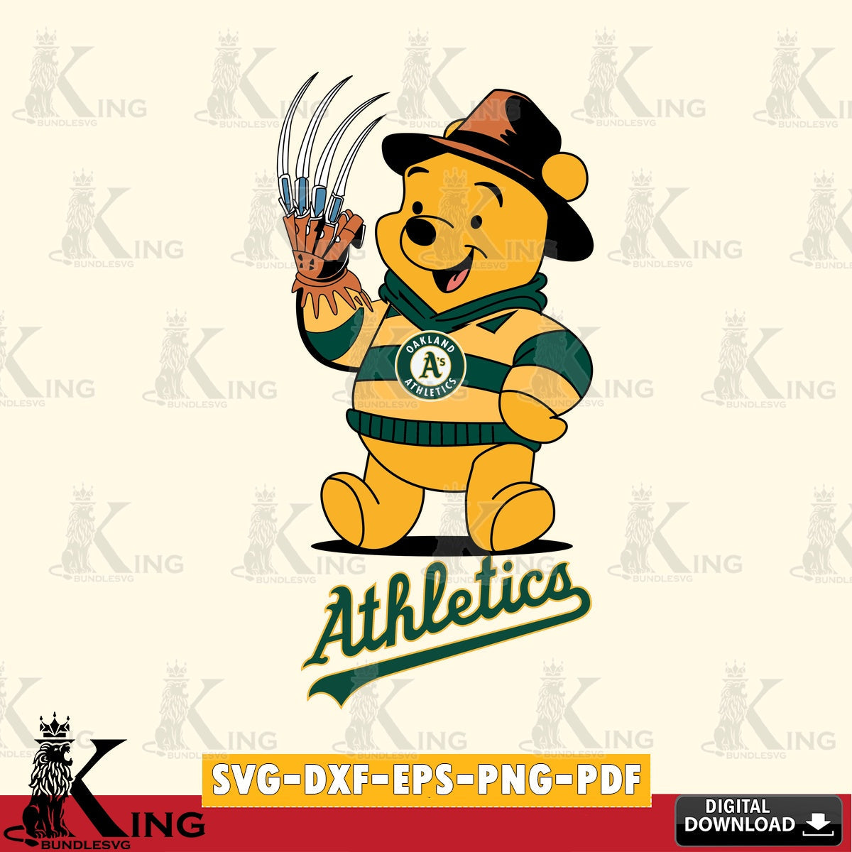 Custom design featuring Oakland Athletics Winnie the Pooh Freddy Krueger Baseball, versatile clip art for stickers, decals, and