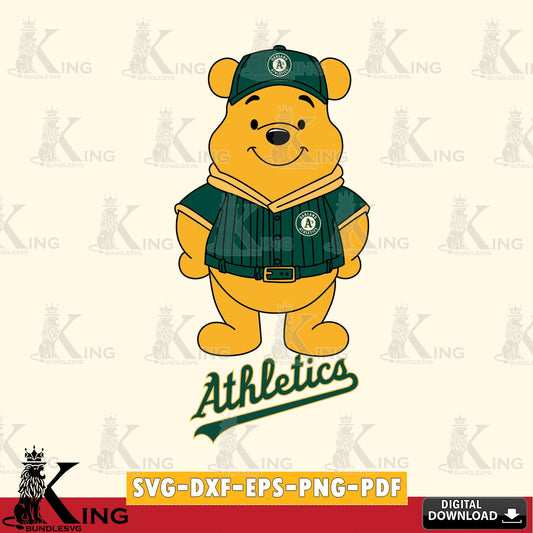 Artistic drawing of Oakland Athletics Winnie the Pooh Game Day, PNG clipart for sublimation printing and graphic design