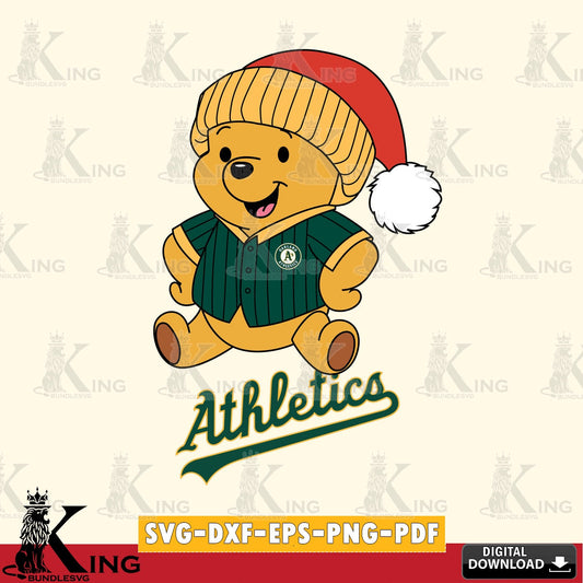High-quality graphic of Oakland Athletics Winnie the Pooh playing ball, a cut file ideal for vinyl projects and T-shirt printing.