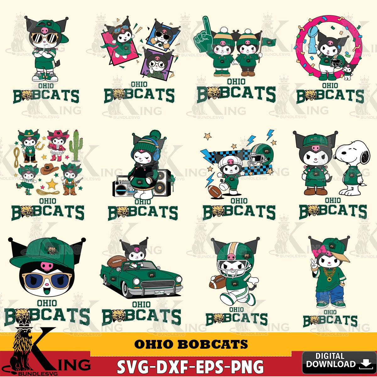 Ohio Bobcats Kuromi Football Jersey NCAA Bundle SVG file, Cricut, Cut file  , Digital Download , Instant Download, Sanrio svg, Clipart