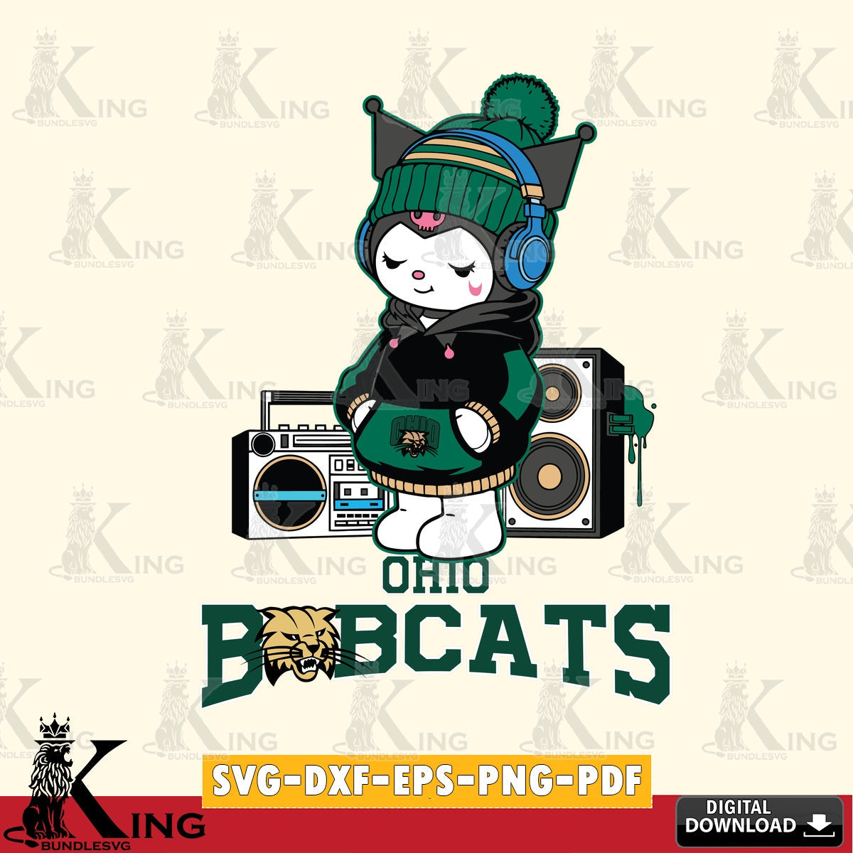 Ohio Bobcats Kuromi Football Music SVG file, Cricut, Cut file  , Digital Download , Instant Download, Sanrio svg, Clipart
