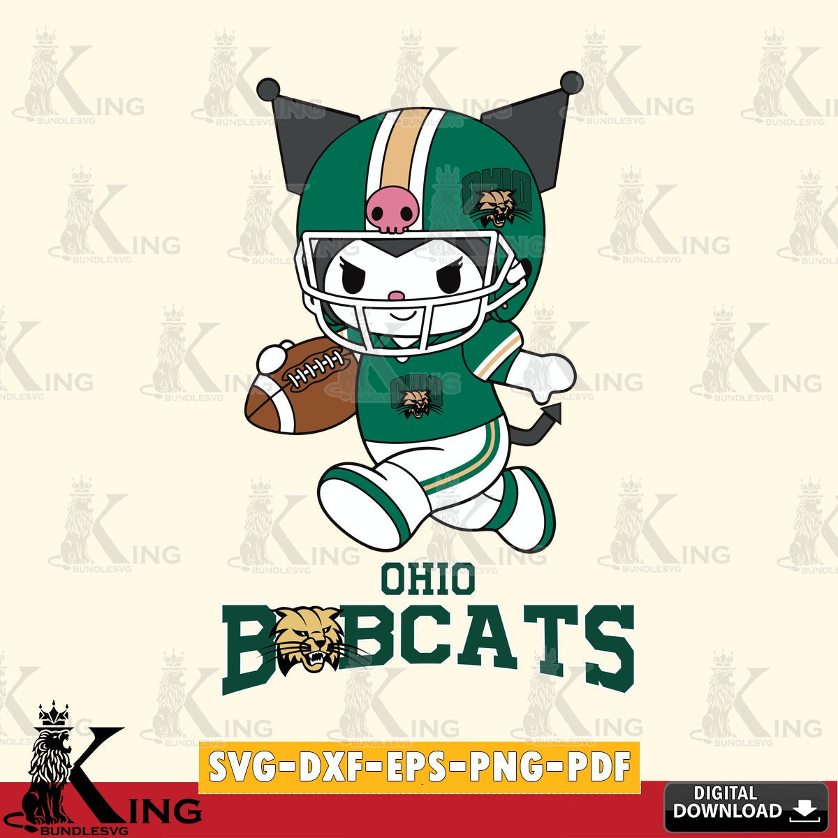 Ohio Bobcats Kuromi Football Run SVG file, Cricut, Cut file  , Digital Download , Instant Download, Sanrio svg, Clipart