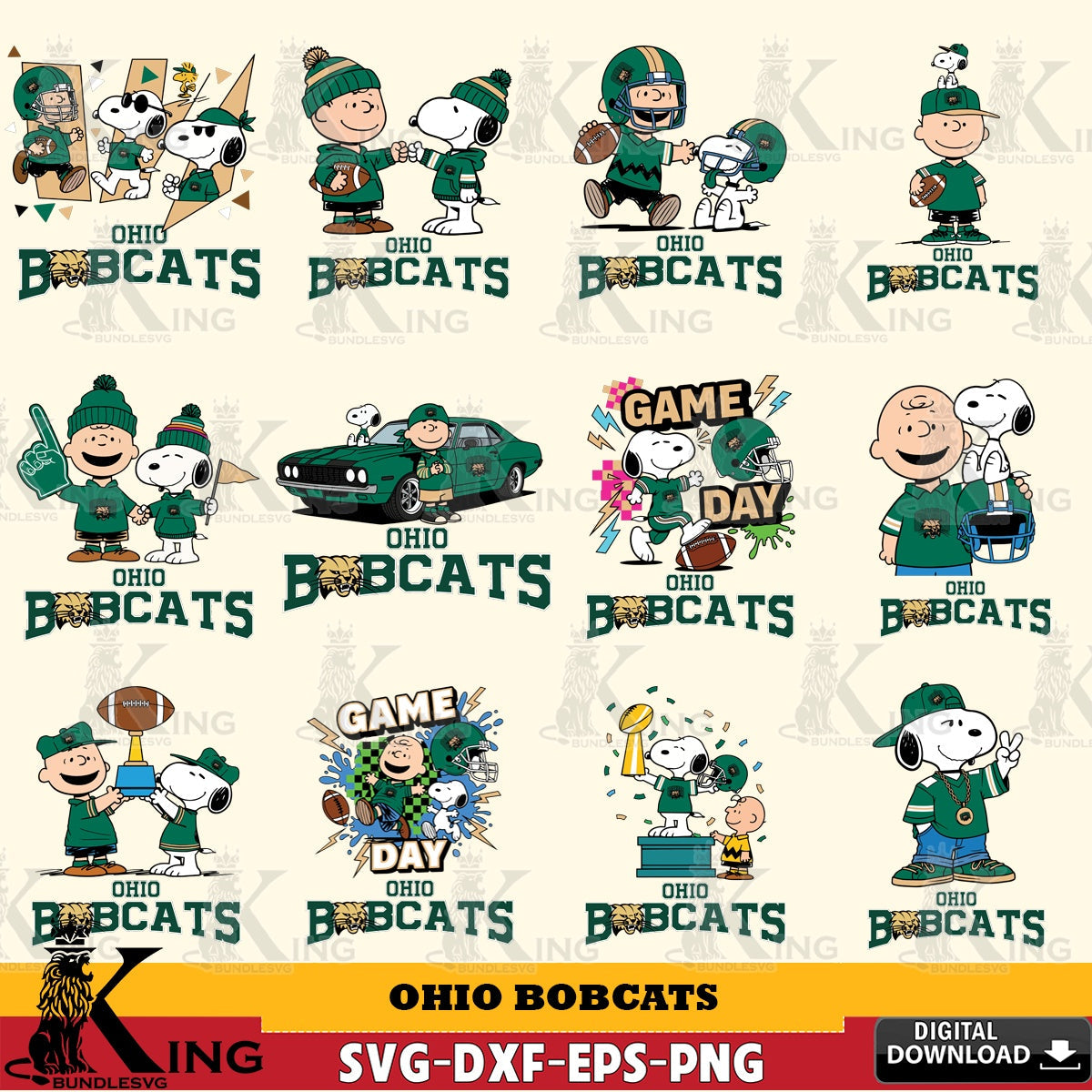 Ohio Bobcats Peanuts Football NCAA Bundle SVG, Cricut, Cut file  , Digital Download , Instant Download, Peanuts svg, NCAA svg, Football svg, Sport svg