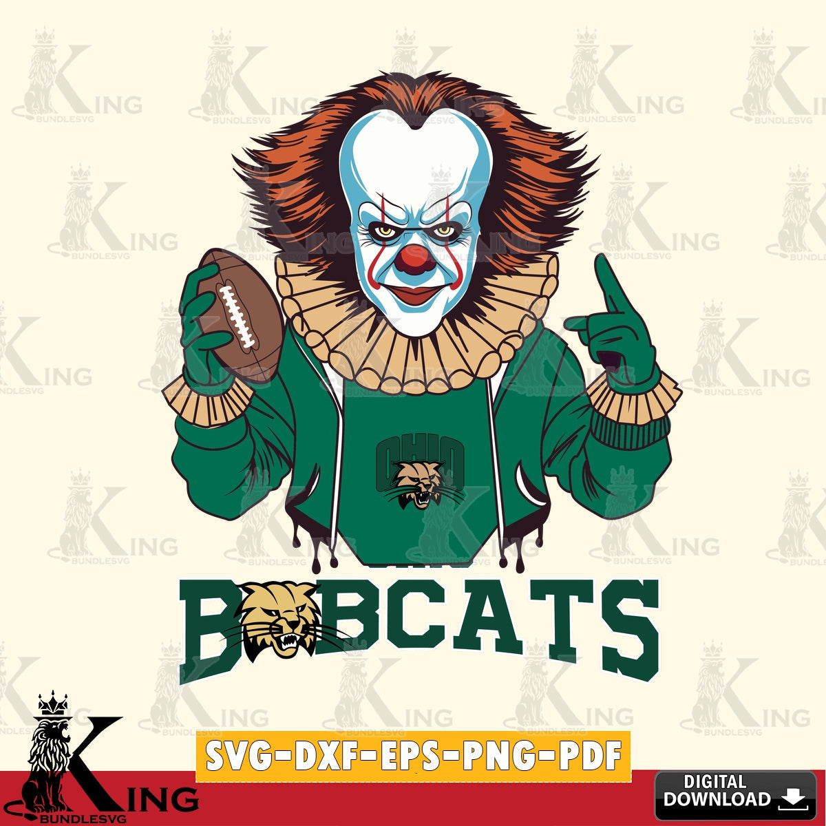 Detailed illustration of Ohio Bobcats Pennywise football player, a cut file ideal for vinyl projects and T-shirt printing.