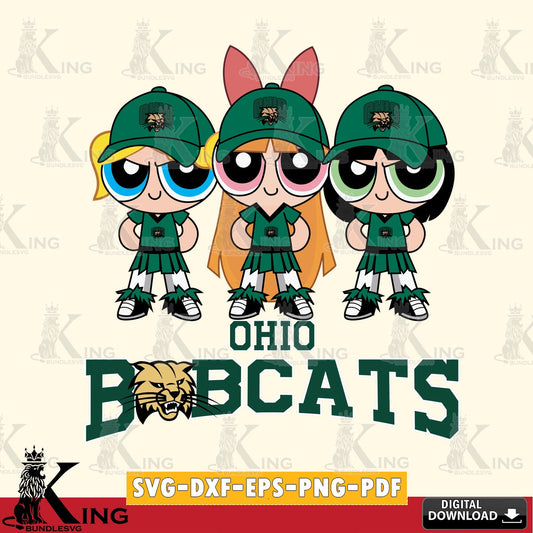 Artistic drawing of Ohio Bobcats PowerPuff Girls Football, NCAA SVG PNG files perfect for Cricut and Silhouette cutting