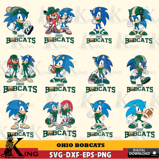 Exclusive set of Ohio Bobcats Sonic & Knuckles NCAA Football Bundle SVG PNG design suitable for Glowforge and laser cutting