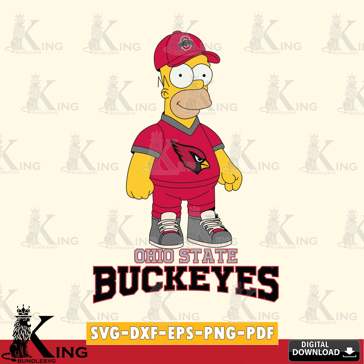 High-quality graphic of Ohio State Buckeyes Homer Simpson football, NCAA SVG PNG design suitable for Glowforge and laser cutting