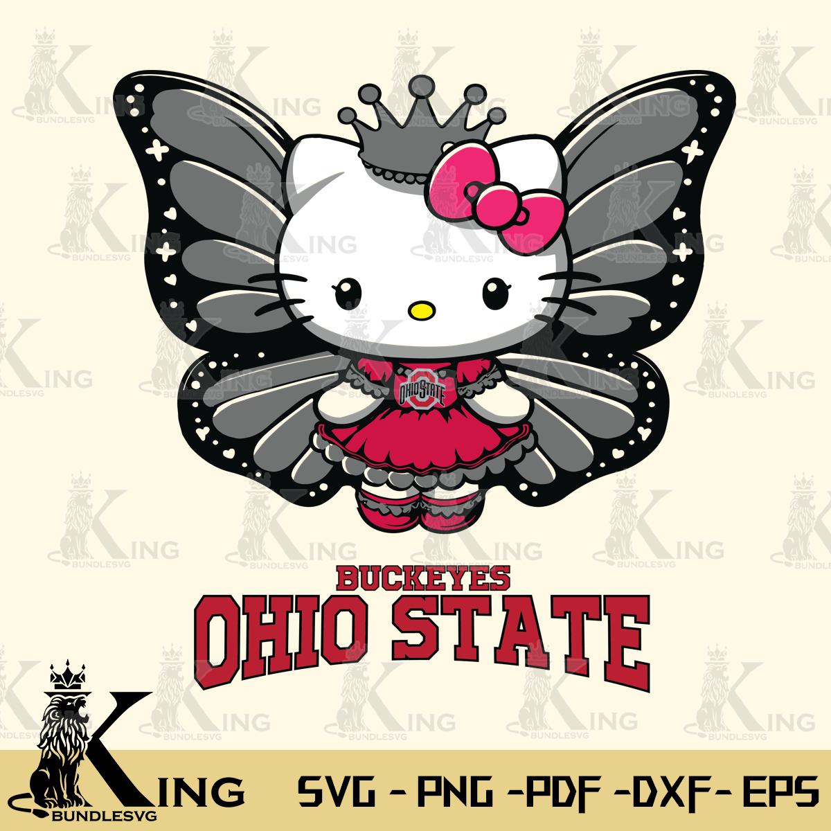 Ohio State Buckeyes Kitty Wings & Flowers Svg Eps Dxf Png File, Digital Download