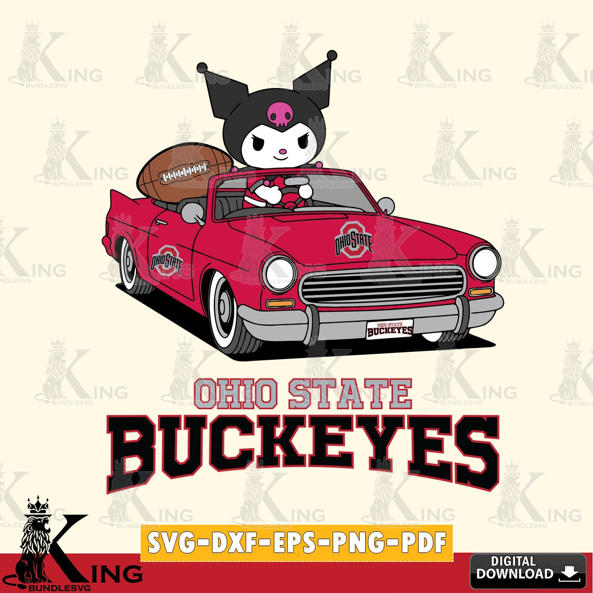 Ohio State Buckeyes Kuromi Car Football Game SVG file, Cricut, Cut file  , Digital Download , Instant Download, Sanrio svg, Clipart