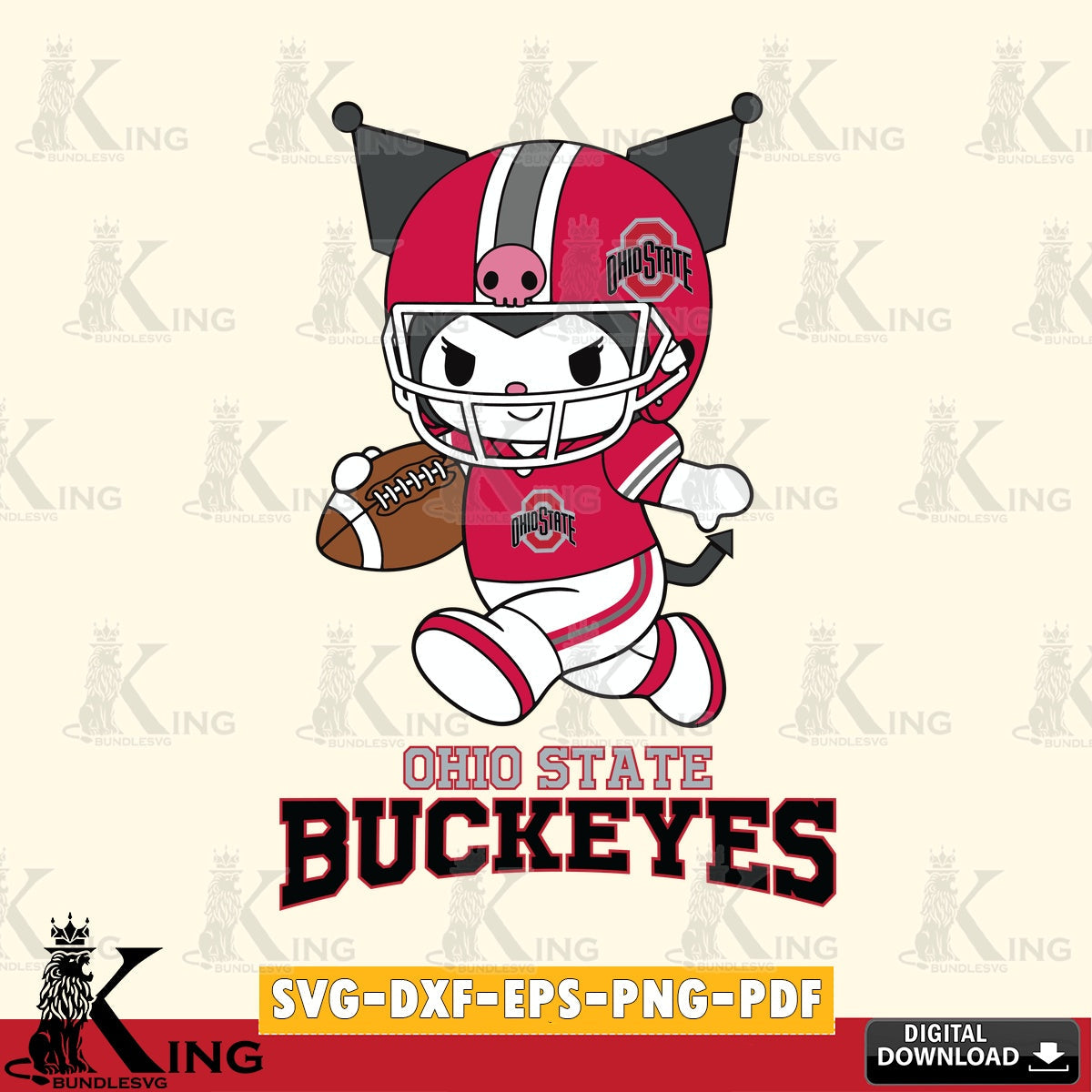 Ohio State Buckeyes Kuromi Football Run SVG file, Cricut, Cut file  , Digital Download , Instant Download, Sanrio svg, Clipart