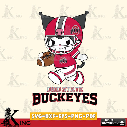 Ohio State Buckeyes Kuromi Football Run SVG file, Cricut, Cut file  , Digital Download , Instant Download, Sanrio svg, Clipart