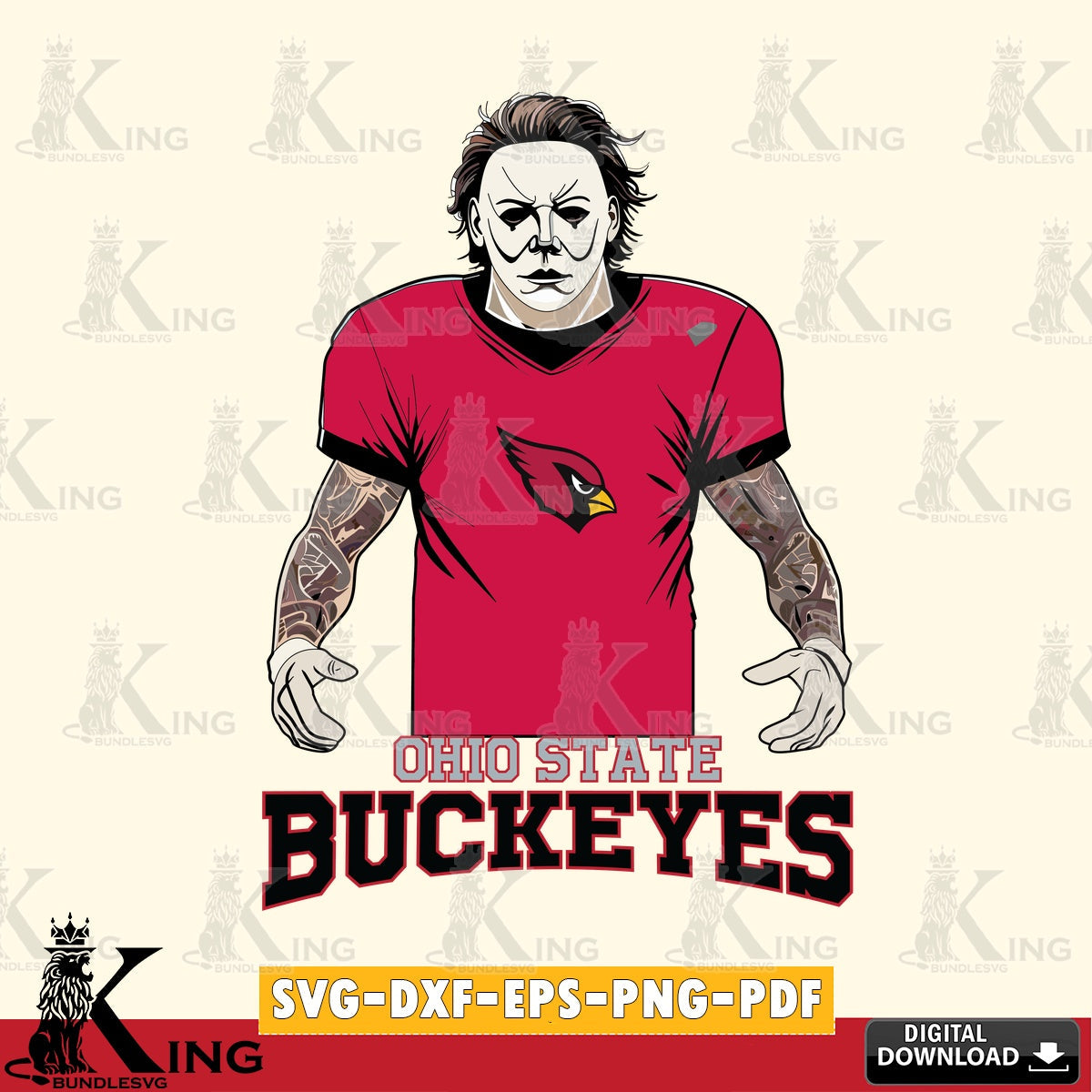 Digital download featuring an Ohio State Buckeyes Michael Myers tattoo football, a high-quality vector for DIY scrapbooking and