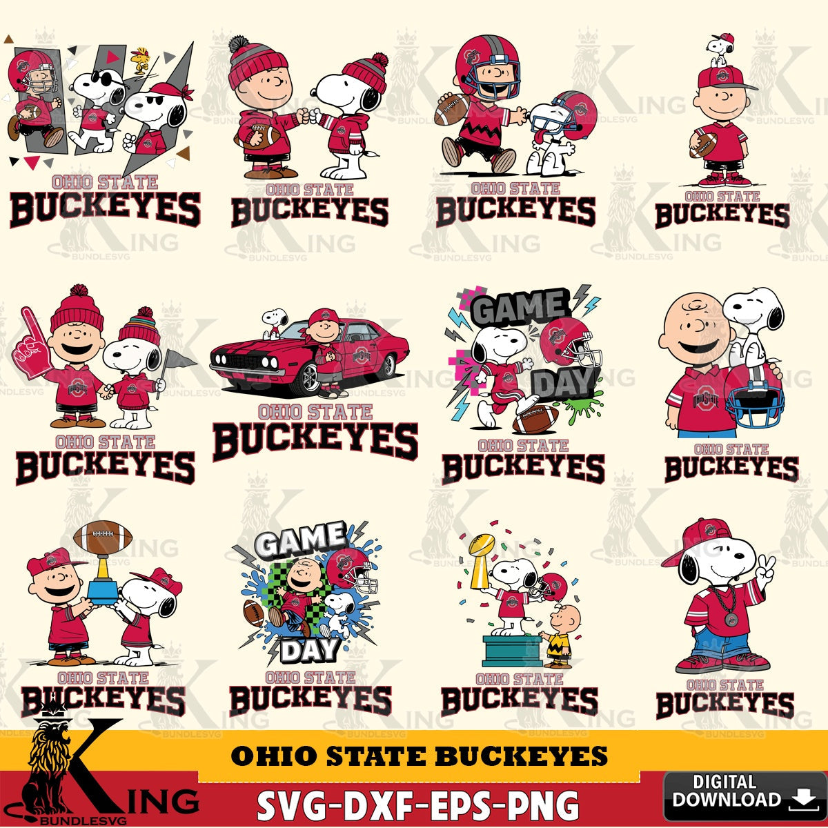 Ohio State Buckeyes Peanuts Football NCAA Bundle SVG, Cricut, Cut file  , Digital Download , Instant Download, Peanuts svg, NCAA svg, Football svg, Sport svg