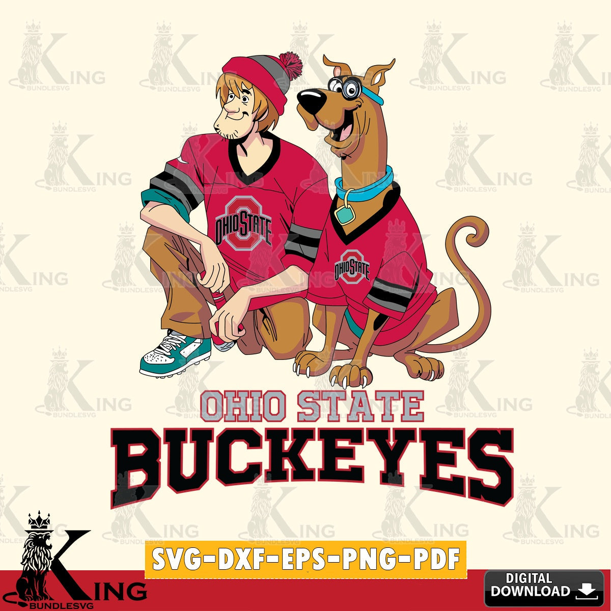 Stylish representation of Ohio State Buckeyes Shaggy and Scooby Doo football, a crafting file for iron-on transfer and vinyl