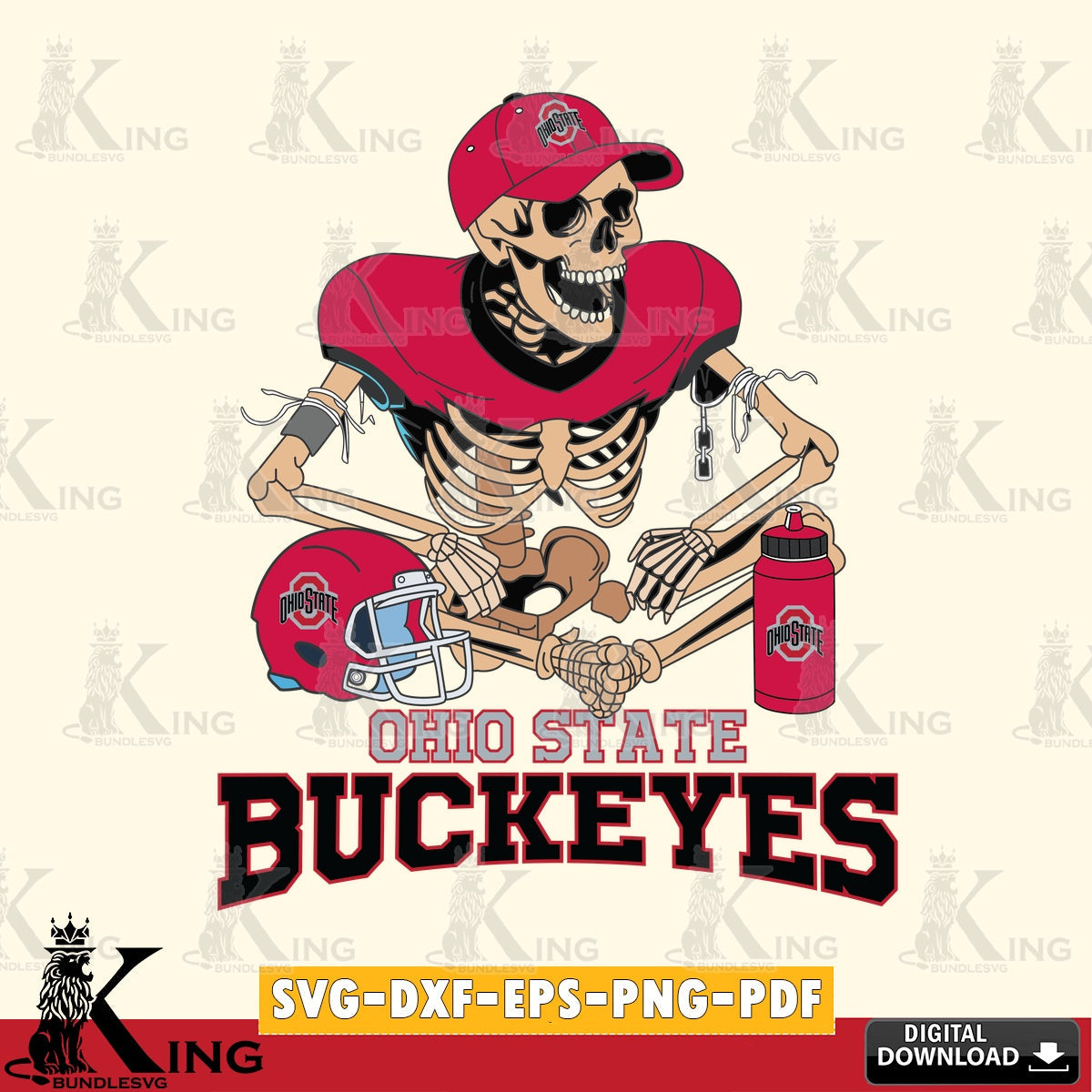 Creative design featuring an Ohio State Buckeyes skeleton football player SVG cut file for personalized gifts and laser projects