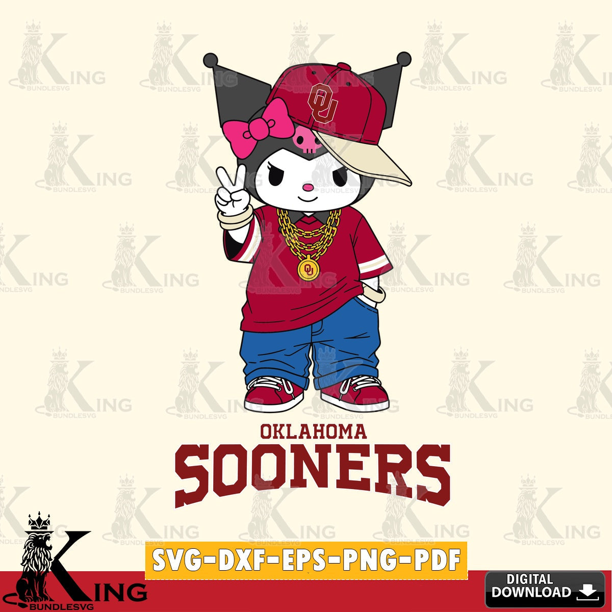 Oklahoma Sooners Kuromi Streetwear Style SVG file, Cricut, Cut file  , Digital Download , Instant Download, Sanrio svg, Clipart