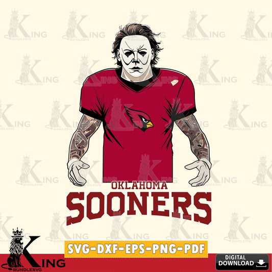 Digital download featuring Oklahoma Sooners Michael Myers tattoo football SVG PNG files perfect for Cricut and Silhouette cutting