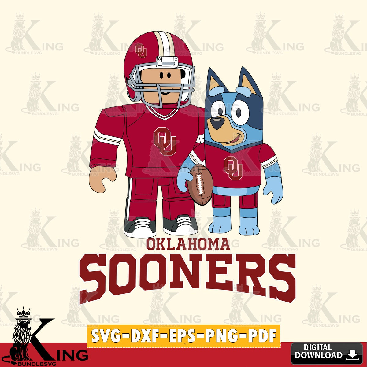 Oklahoma Sooners Roblox & Bluey Football SVG file , NCAA Cricut,  File cut , Digital Download , PDF File