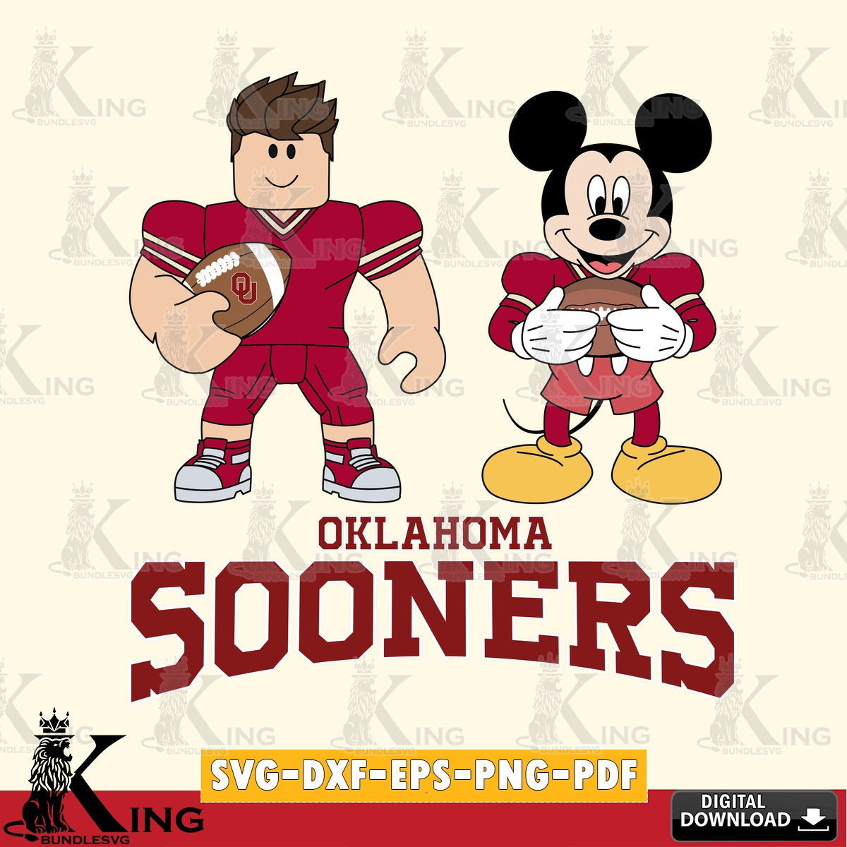 Oklahoma Sooners Roblox & Mickey Football SVG file , NCAA Cricut,  File cut , Digital Download , PDF File