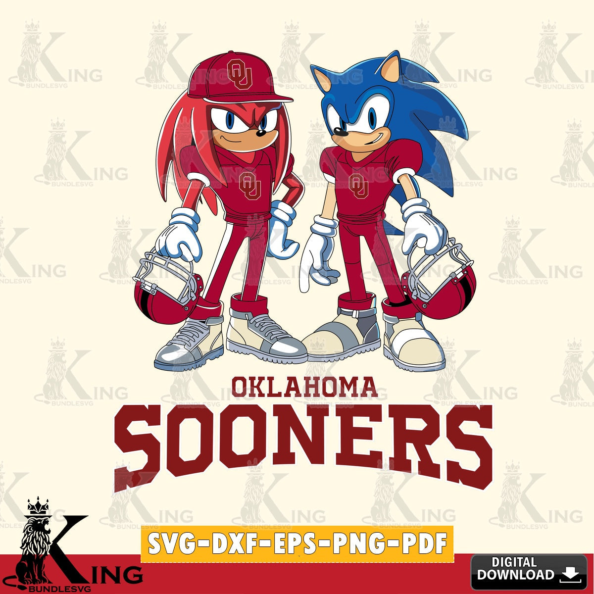 Modern graphic depicting Oklahoma Sooners Sonic And Knuckles player football, a digital clipart compatible with laser engraving